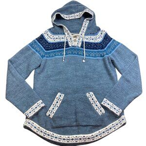 Artesania Sweater Alpaca Hoodie Tribal Boho Blue Pullover Women’s Medium Peru